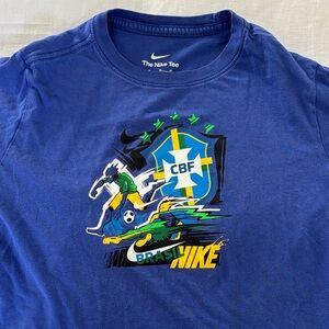 Nike Blue and Green Brazil Soccer Graphic Tee